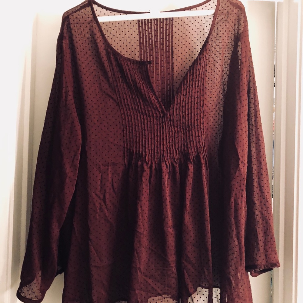Sheer polka dot burgundy blouse